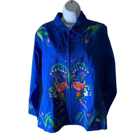 The Quacker Factory Embroidered Floral Jacket Women Sz Medium Full Zip Colorful - Picture 2 of 8